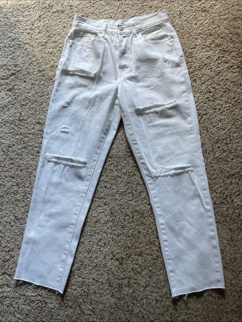 Forever 21 White high waisted button fly  Distressed jeans